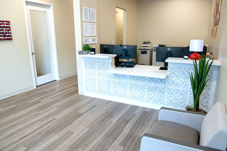 The reception desk that greets patients as they enter VIPcare Ocoee.